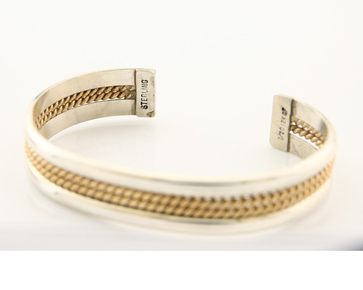 Navajo Bracelet 925 Silver Native American Handmade Yellow Gold Plated Cuff C80s