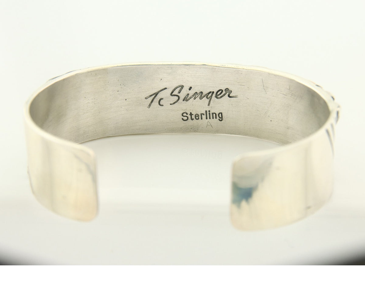 Navajo Bracelet Gold & 925 Silver Handmade 16 mm Wide Signed Thomas Singer C80s