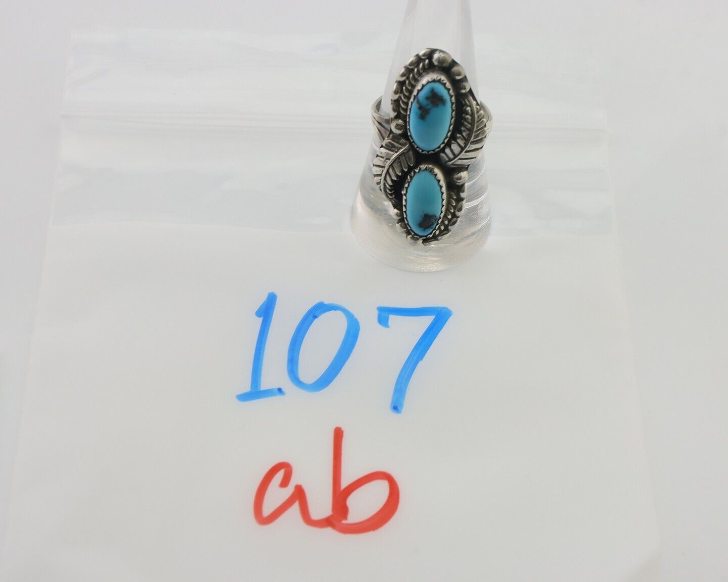 Navajo Ring 925 Silver Sleeping Beauty Turquoise Signed Sharon Cisco C.80's