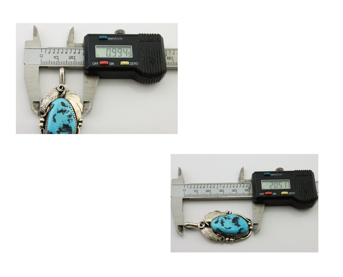 Navajo Pendant 925 Silver Sleeping B Turquoise Signed Justin Morris C.80's