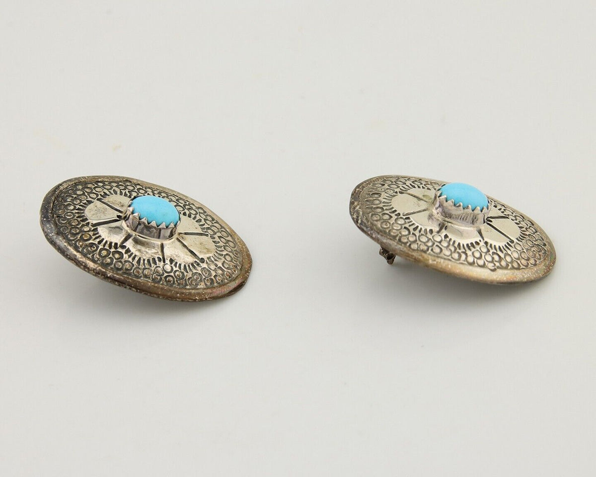 Navajo Earrings 925 Silver Blue Turquoise Native American Artist C.80's
