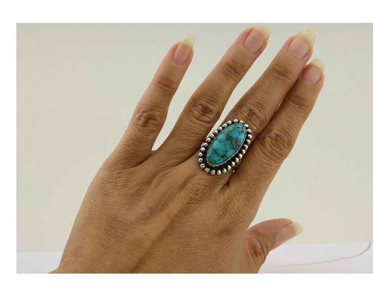 Navajo Shield Ring 925 Silver Arizona Turquoise Native Artist C.80's