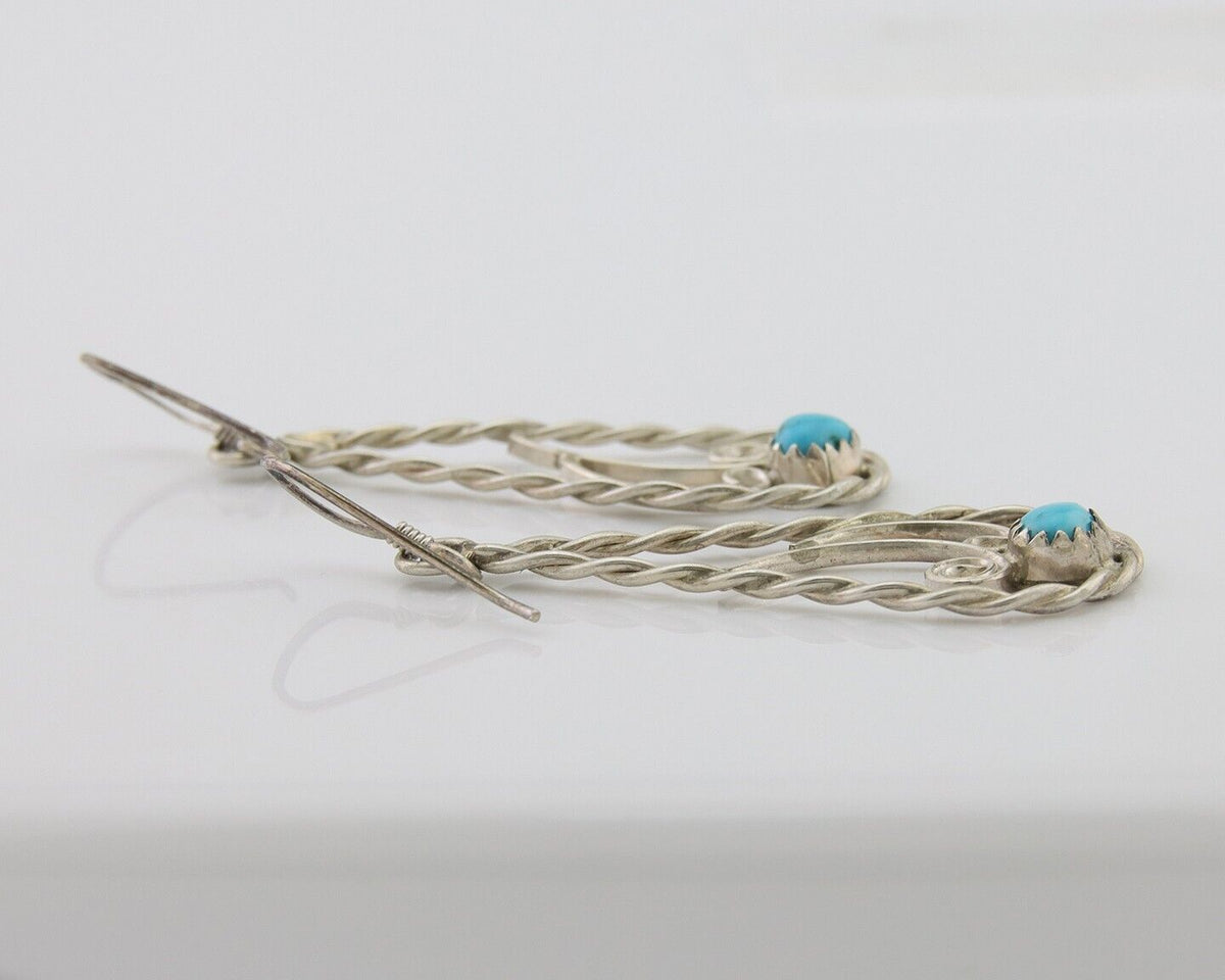 Navajo Dangle Earrings 925 Silver Natural Turquoise Artist Signed JB C.80's