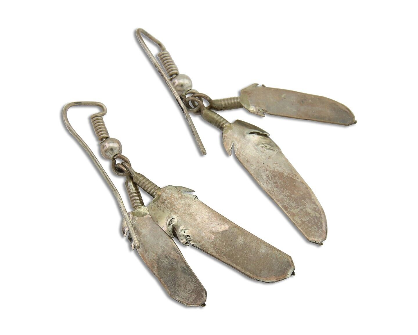 Navajo Earrings 925 Silver Dangle Eagle Feather Native American Artist C.80's