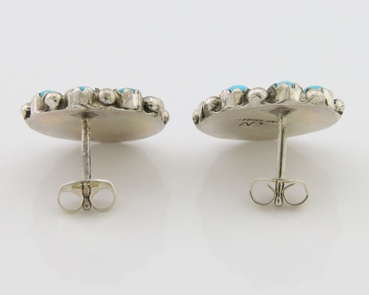 Navajo Shield Earrings 925 Silver Sleeping Beauty Native Artist C80s