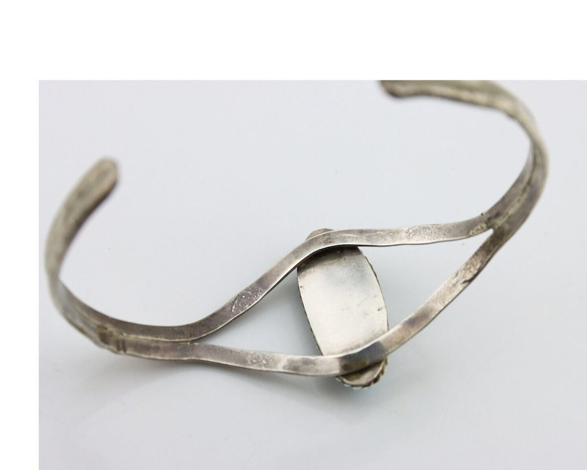 Navajo Bracelet 925 Silver Natural Blue Turquoise Artist Signed LB C.80's