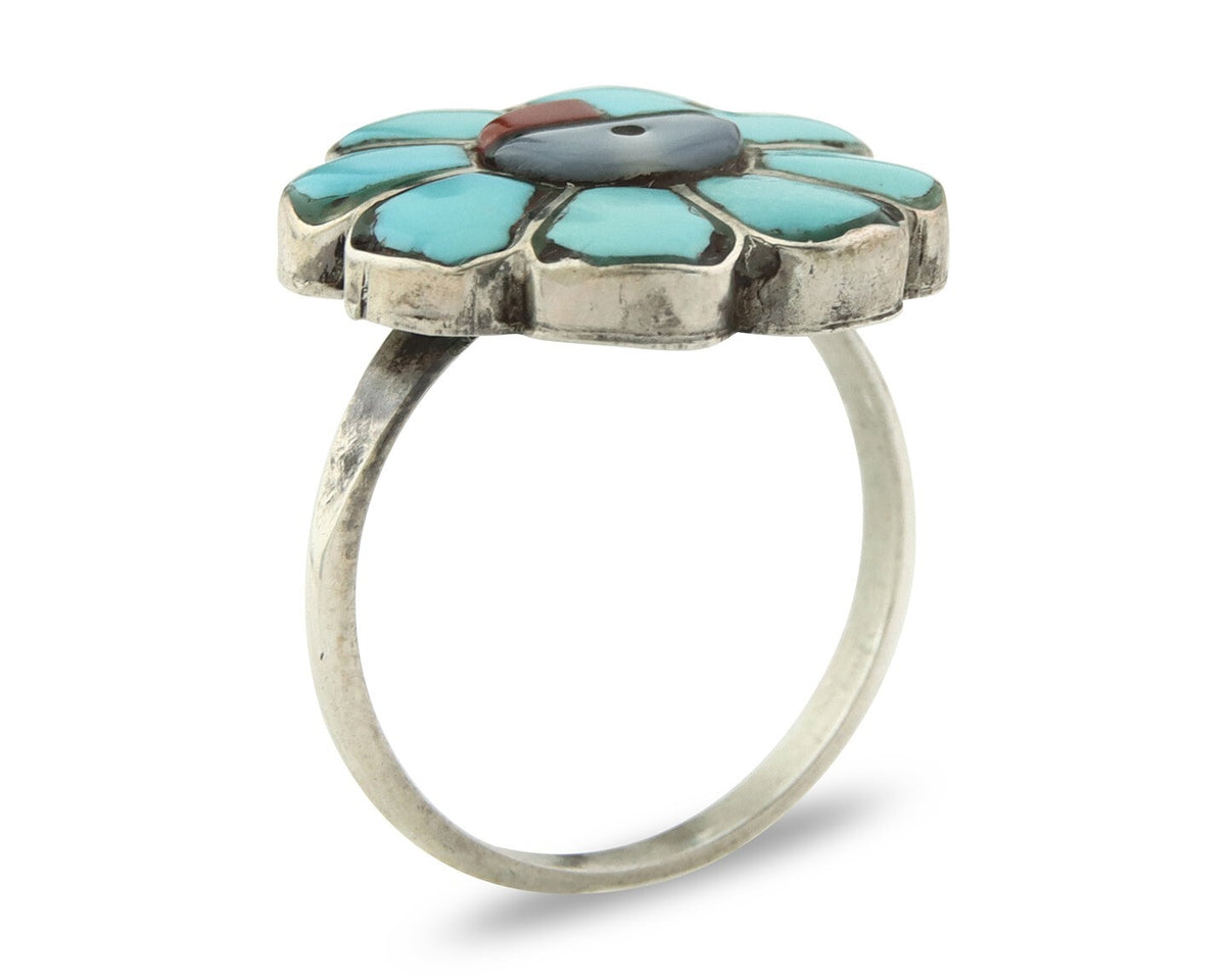Vintage Zuni Ring 925 Sterling Silver Gemstone Signed V&N Edsitty Size 8.5