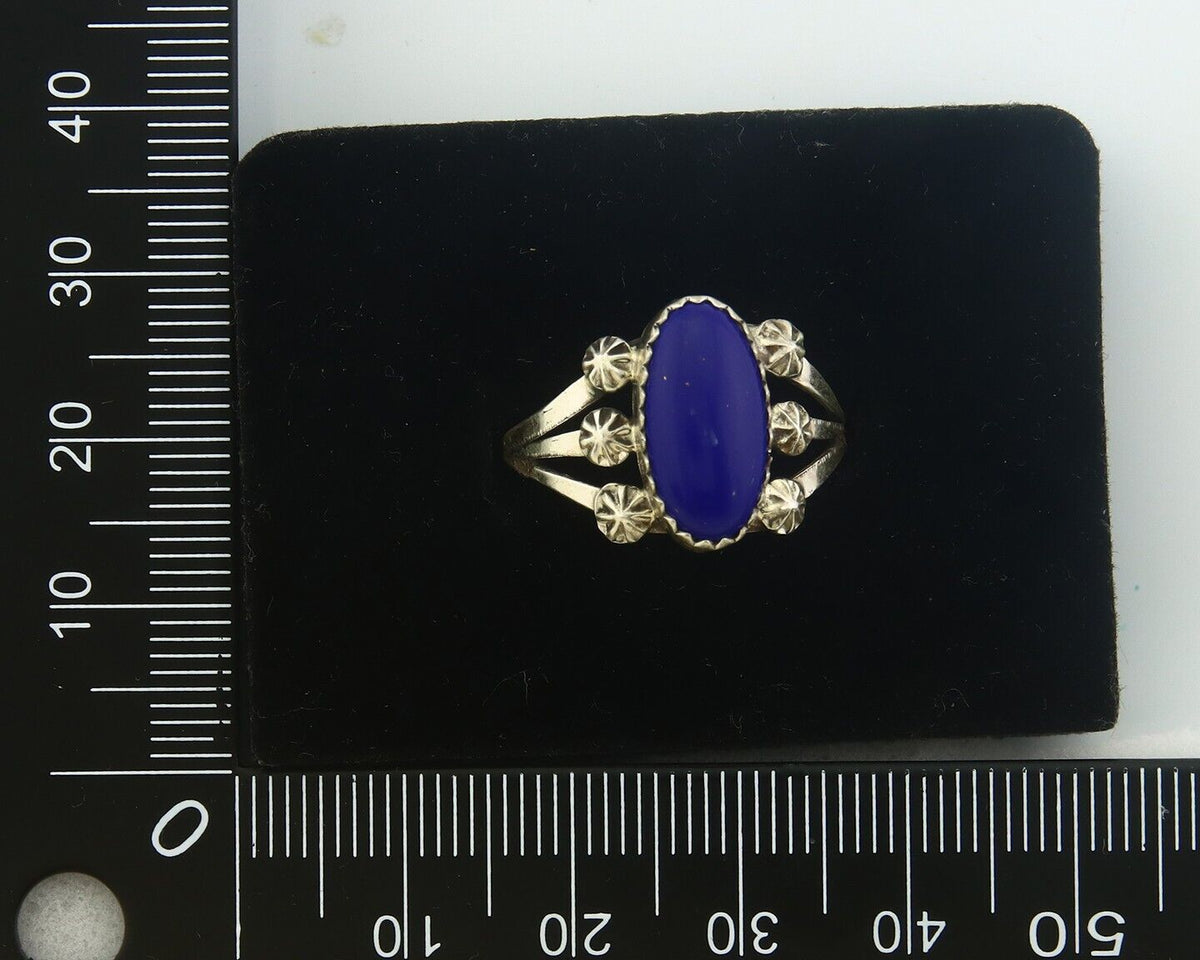 Navajo Ring 925 Sterling Natural Lapis Handmade Native Artist C.80's