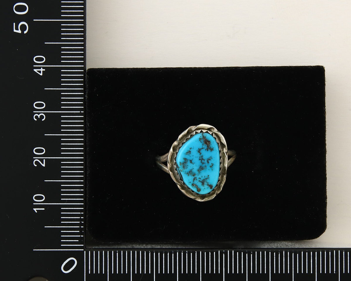 Navajo Ring 925 Sterling Natural Blue Nugget Turquoise C.80's Size 5.75