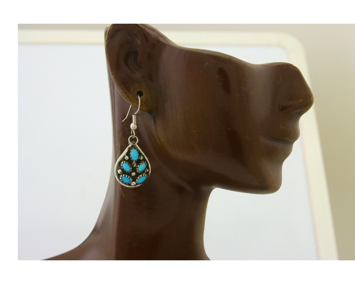 Navajo Earrings 925 Silver Natural Turquoise Native Artist C.80's