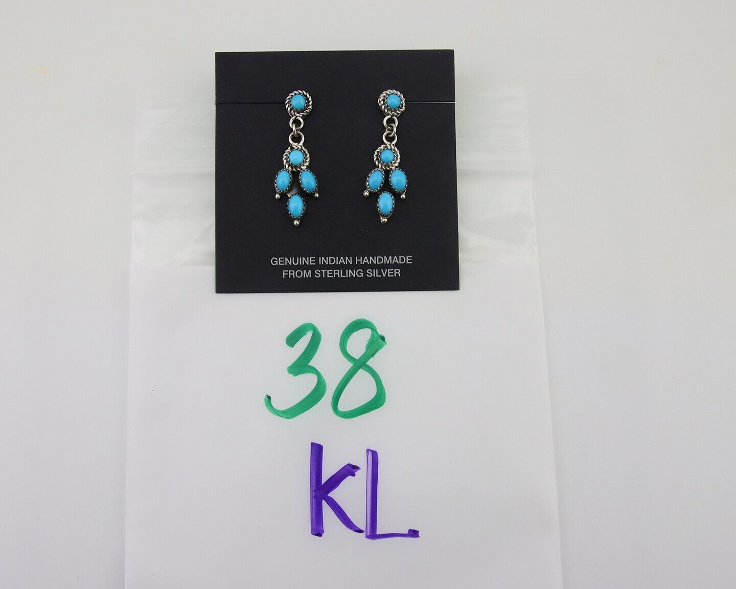 Navajo Paw Earrings 925 Silver Blue Turquoise Native American Artist C.80's
