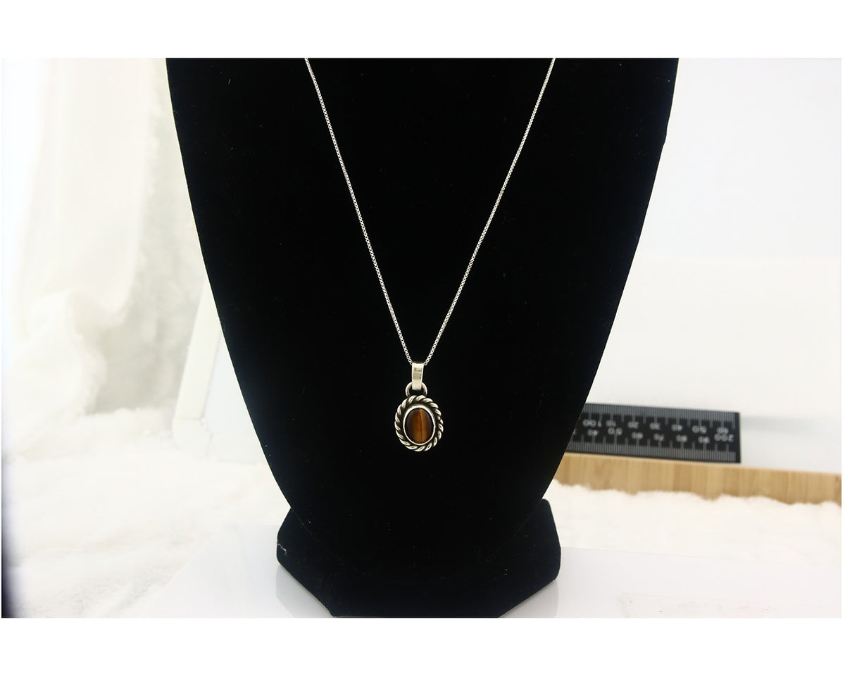 Navajo Sterling Silver Necklace Authentic Tiger Eye Sapphire Vintage Handmade