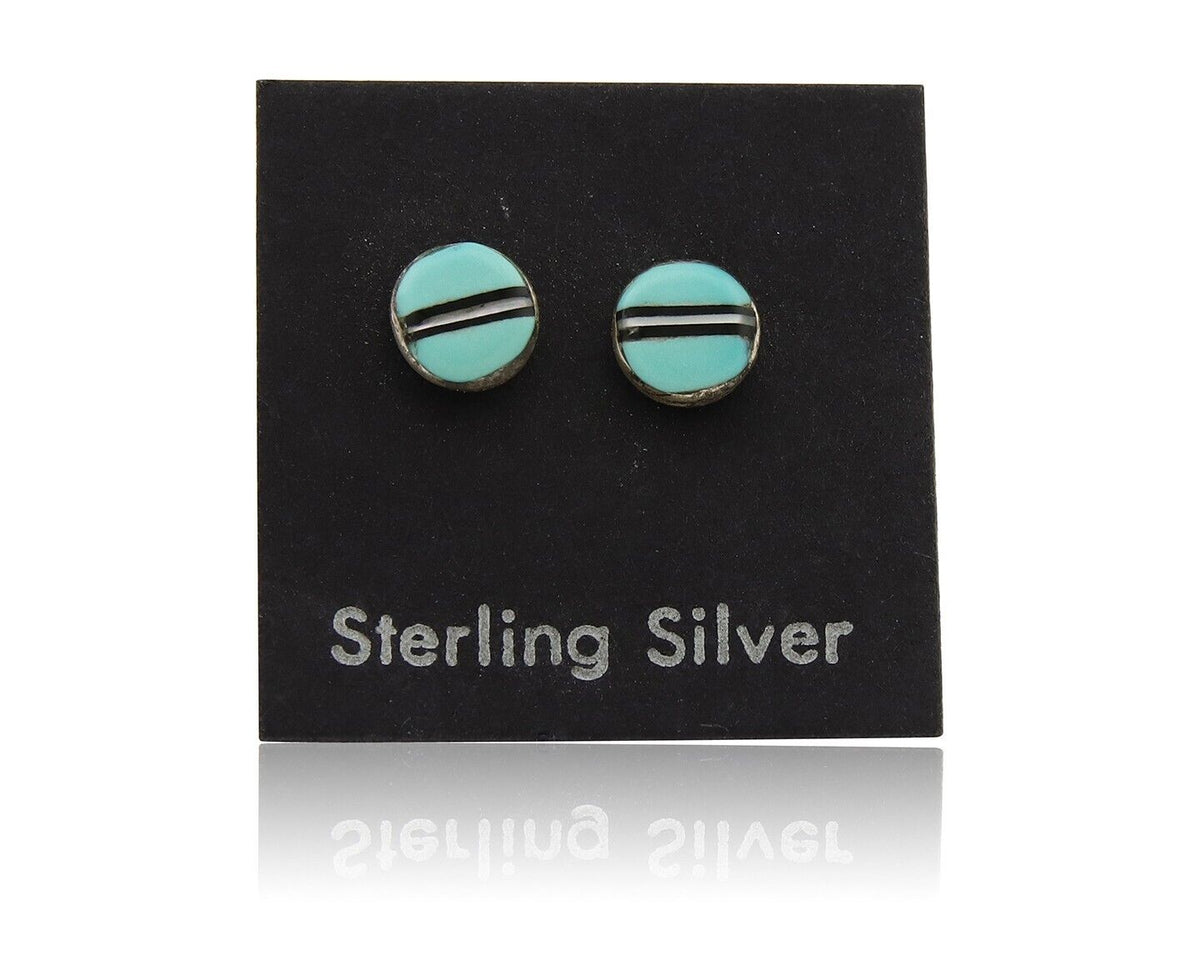 Navajo Earrings 925 Silver Inlaid Natural Turquoise Native American Artist C.80s