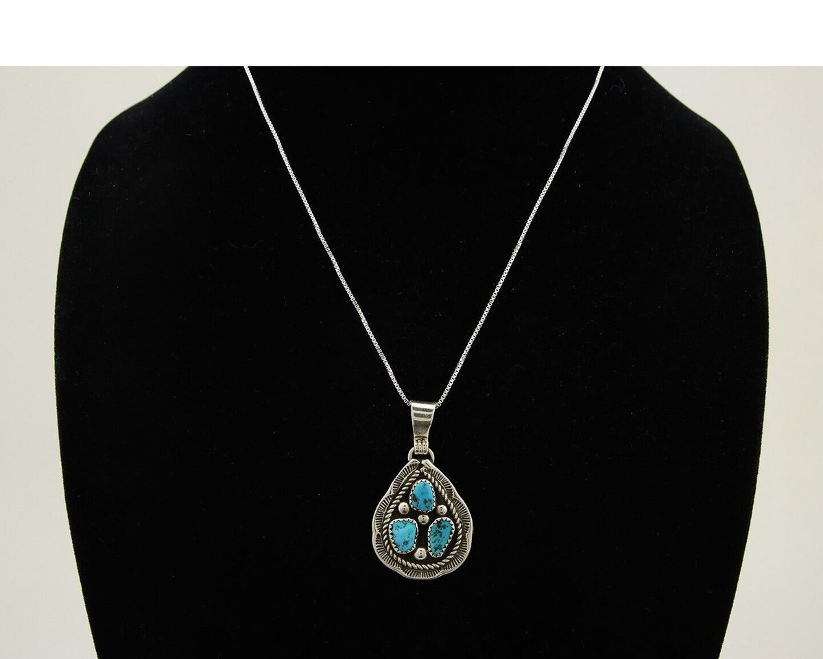 Navajo Necklace 925 Silver Natural Blue Turquoise Native American Artist C.80's