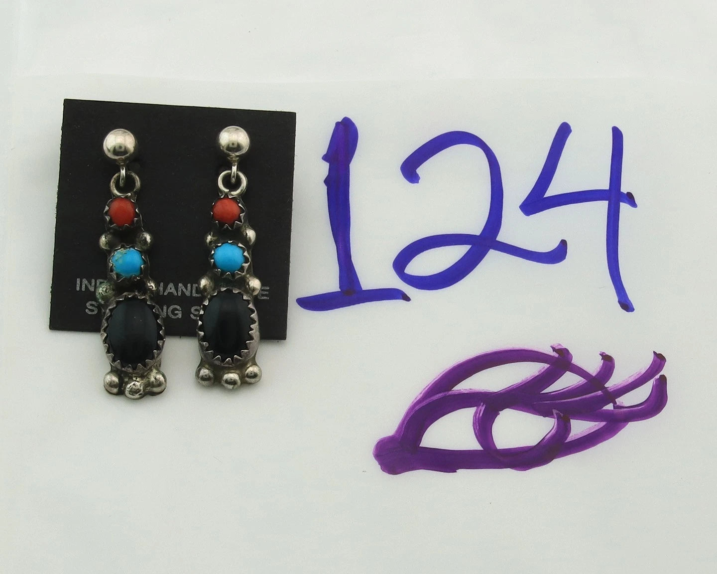 Navajo Dangle Earrings Sterling Silver Natural Gemstones Vintage Handmade