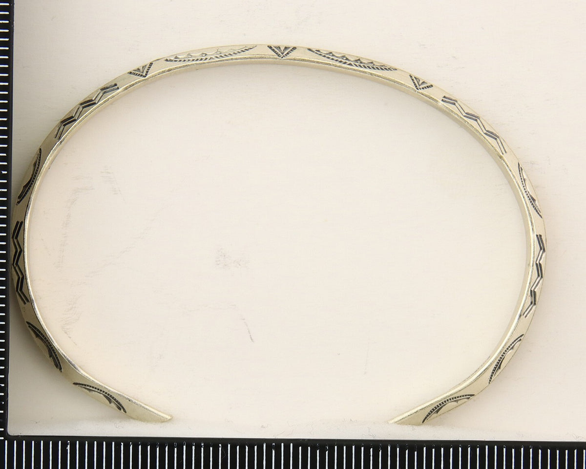 Navajo Bracelet 925 Silver Hand Stamped Triangle Signed Arrow & Signpost C.80's