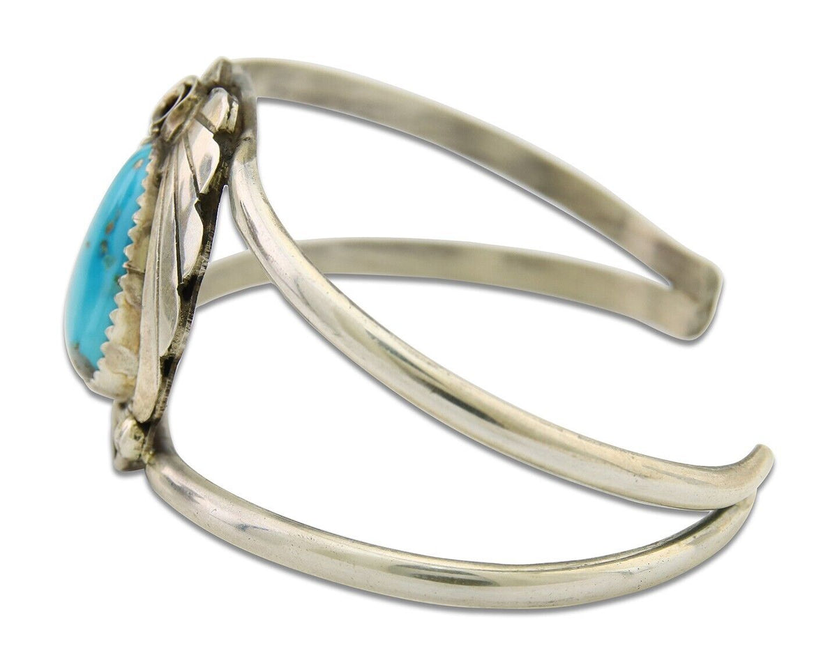 Navajo Cuff Bracelet 925 Silver Turquoise Artist Signed C Davis C.80's