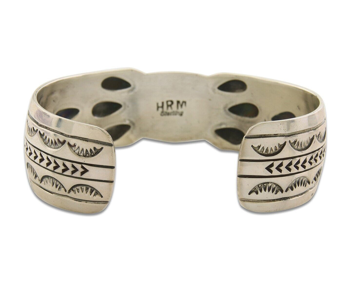 Navajo Bracelet 925 Silver Natural Onyx Cuff Artist Signed HRM C.80's