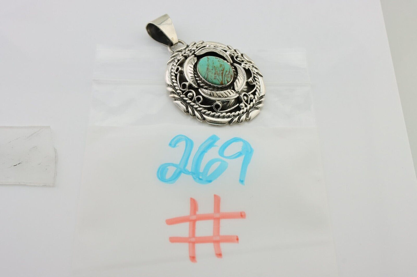 Navajo Pendant 925 Silver Kingman Turquoise Native American Artist C.80s