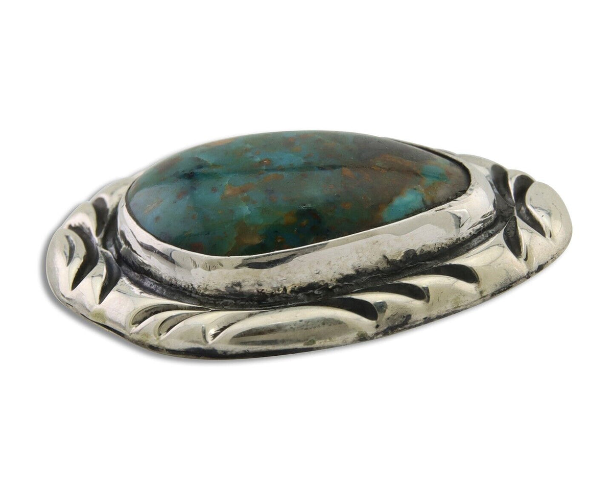 Navajo Pin 925 Silver Natural Mined Turquoise Artist Signed C Montoya C.80's