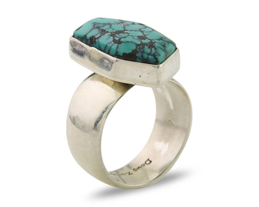 Navajo Ring .925 Sterling Blue Turquoise Artist Signed Doug Zachary C.80's