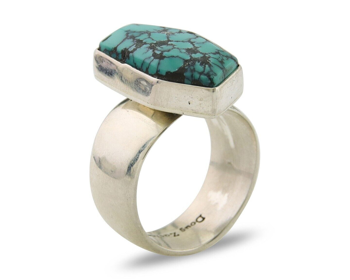 Navajo Ring .925 Sterling Blue Turquoise Artist Signed Doug Zachary C.80's