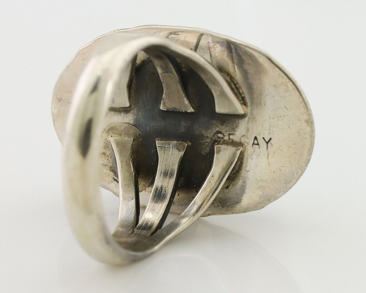 Navajo Ring 925 Silver Natural Blue Turquoise Artist Signed M BEGAY C.80's