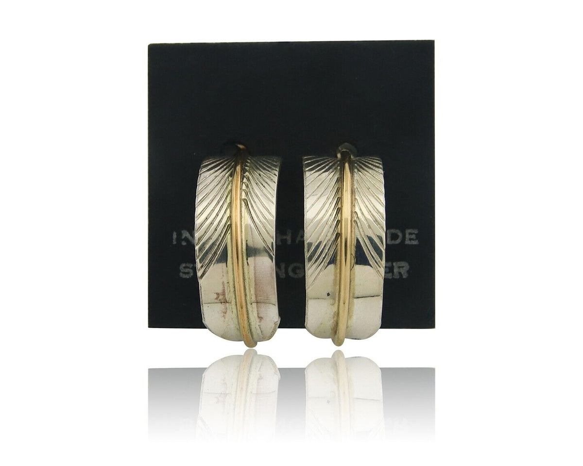 Navajo Hoop Earrings 925 Silver & Gold Native American Artist C.80's
