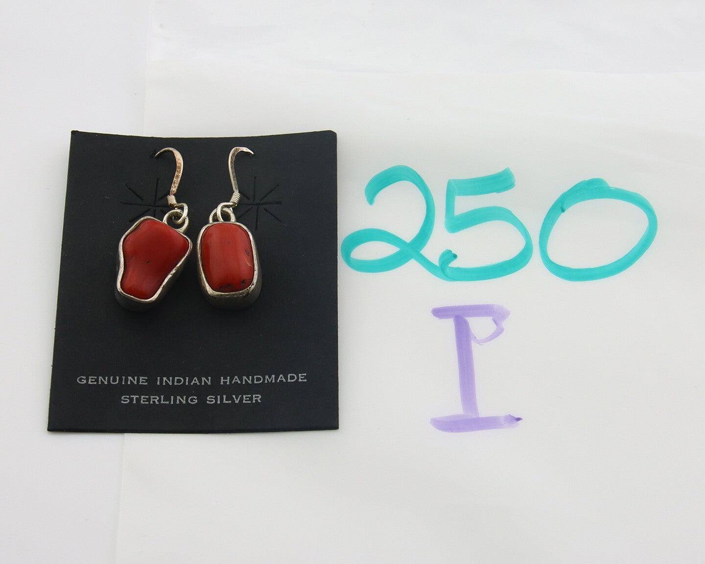 Navajo Earrings 925 Silver Natural Coral Native American Artist C.80's