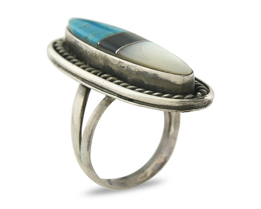Vintage Navajo Ring 925 Sterling Silver Turquoise Signed Wilbur Yazzie Size 8.0