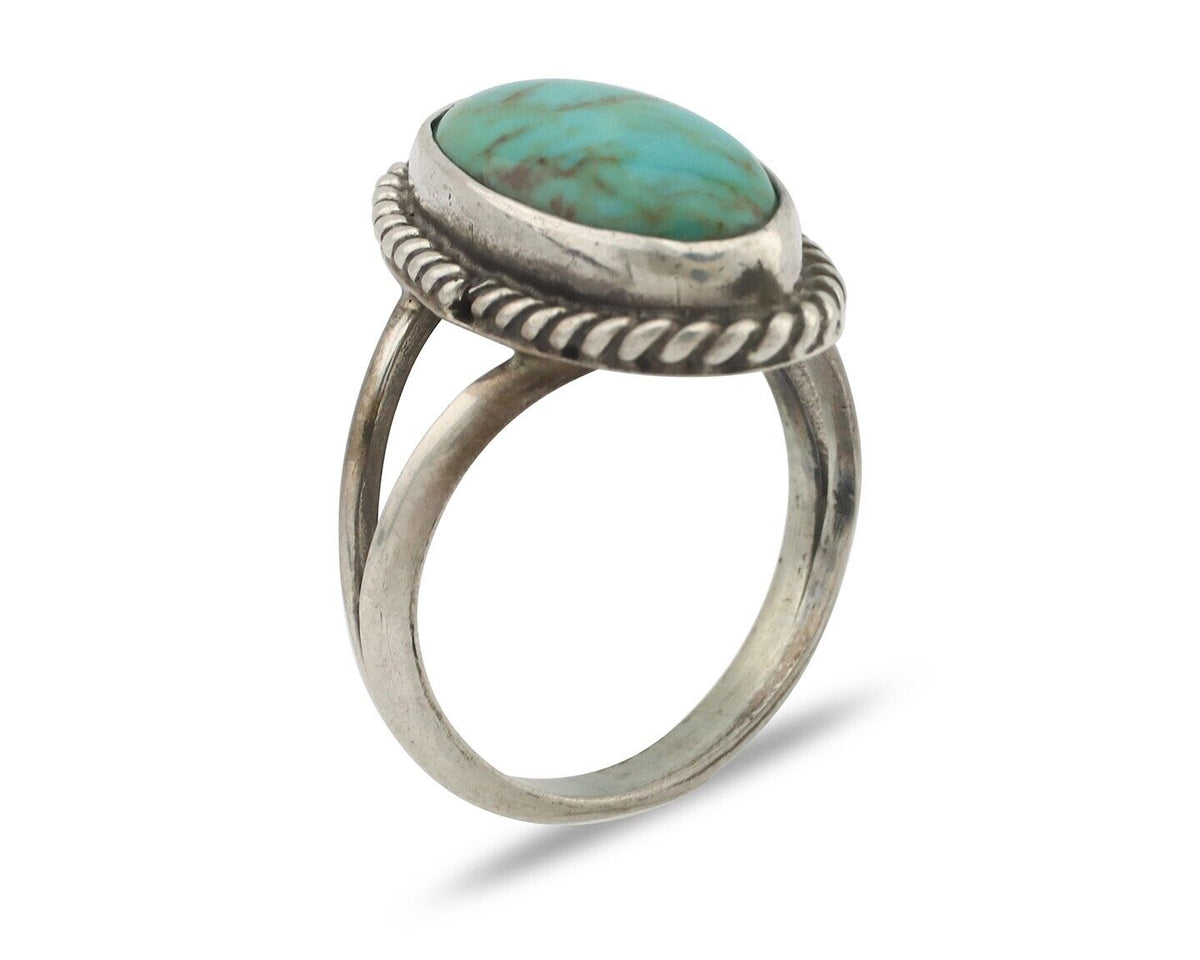 Navajo Handmade Ring 925 Silver Kingman Turquoise Signed M Montoya C.80's