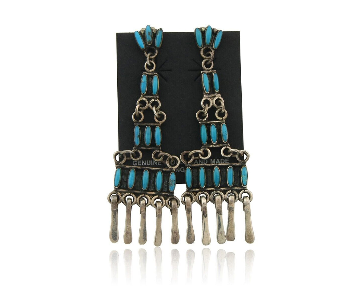 Navajo Handmade Earrings 925 Silver Dangle Turquoise Native American C.80's