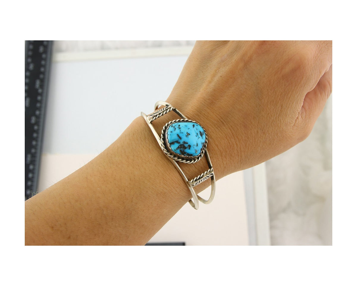 Navajo Bracelet 925 Silver Natural Blue Turquoise Native American Artist C.80s