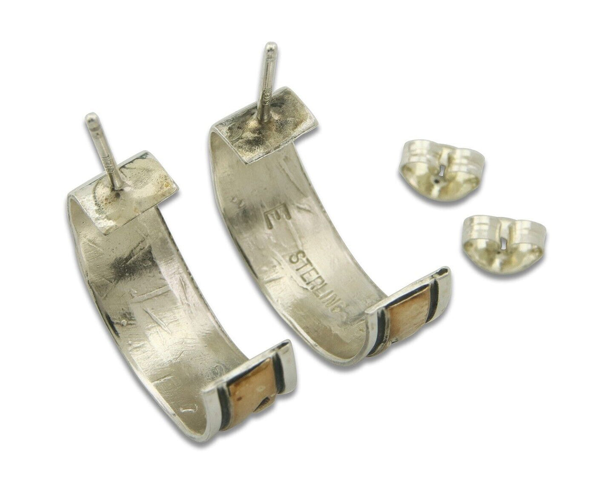 Navajo Hoop Earrings 925 Silver & Gold Artist Signed Randall Endito C.80's