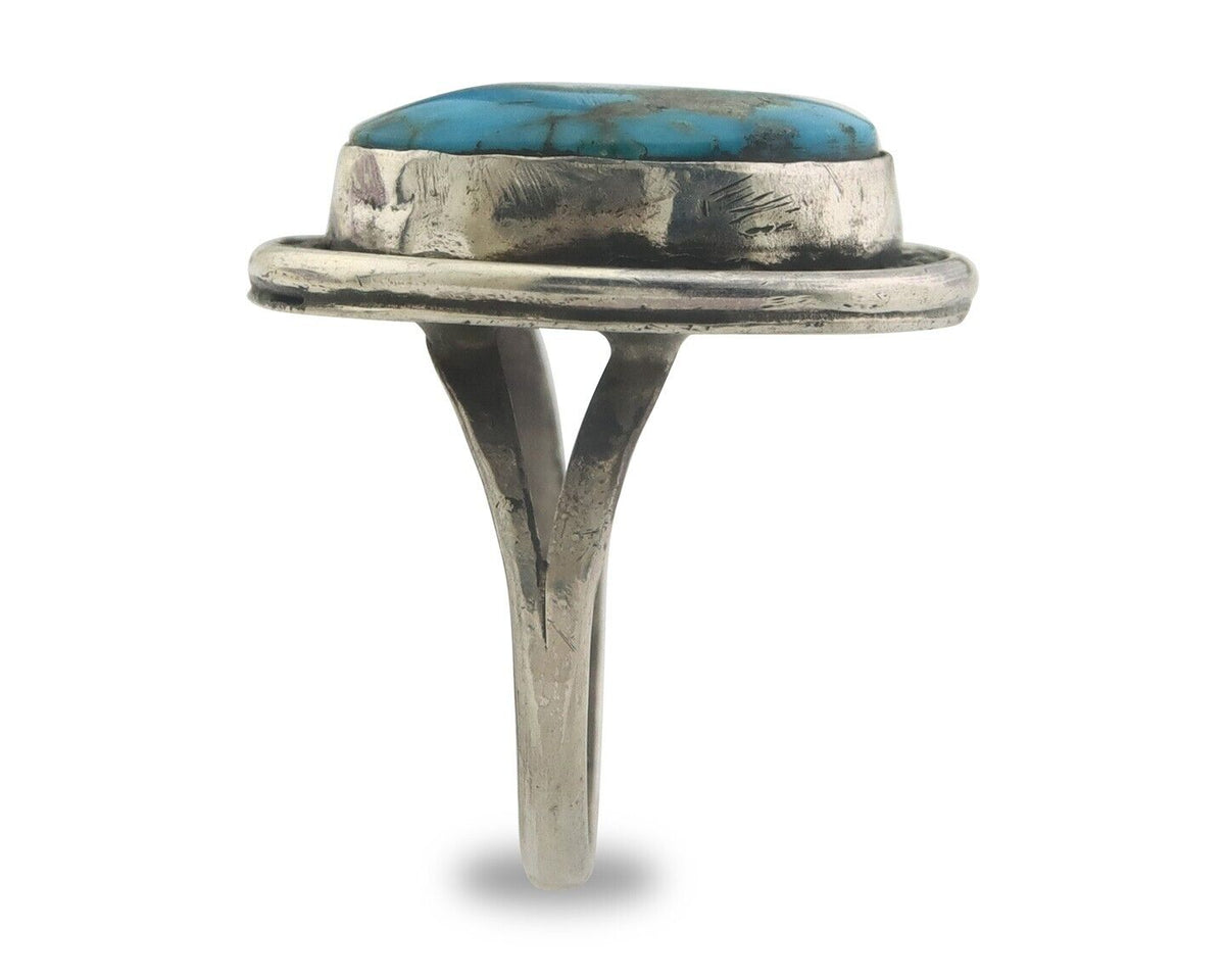 Navajo Ring 925 Sterling Natural Turquoise Native Artist C.80's Size 7.25