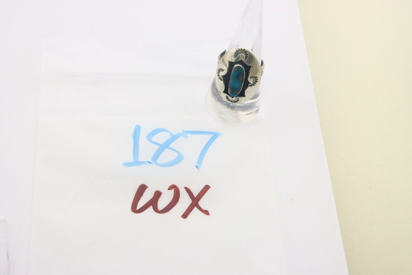 Navajo Ring 925 Sterling Turquoise Handmade Native Artist C.80's Size 8.5
