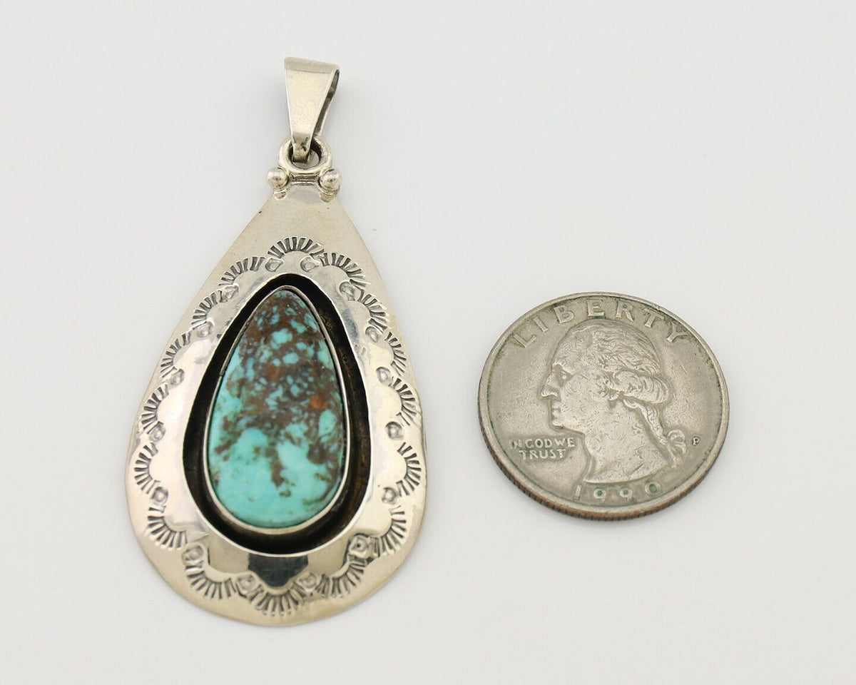 Navajo Pendant 925 Silver Blue Gem Turquoise Artist Signed MC C.80's