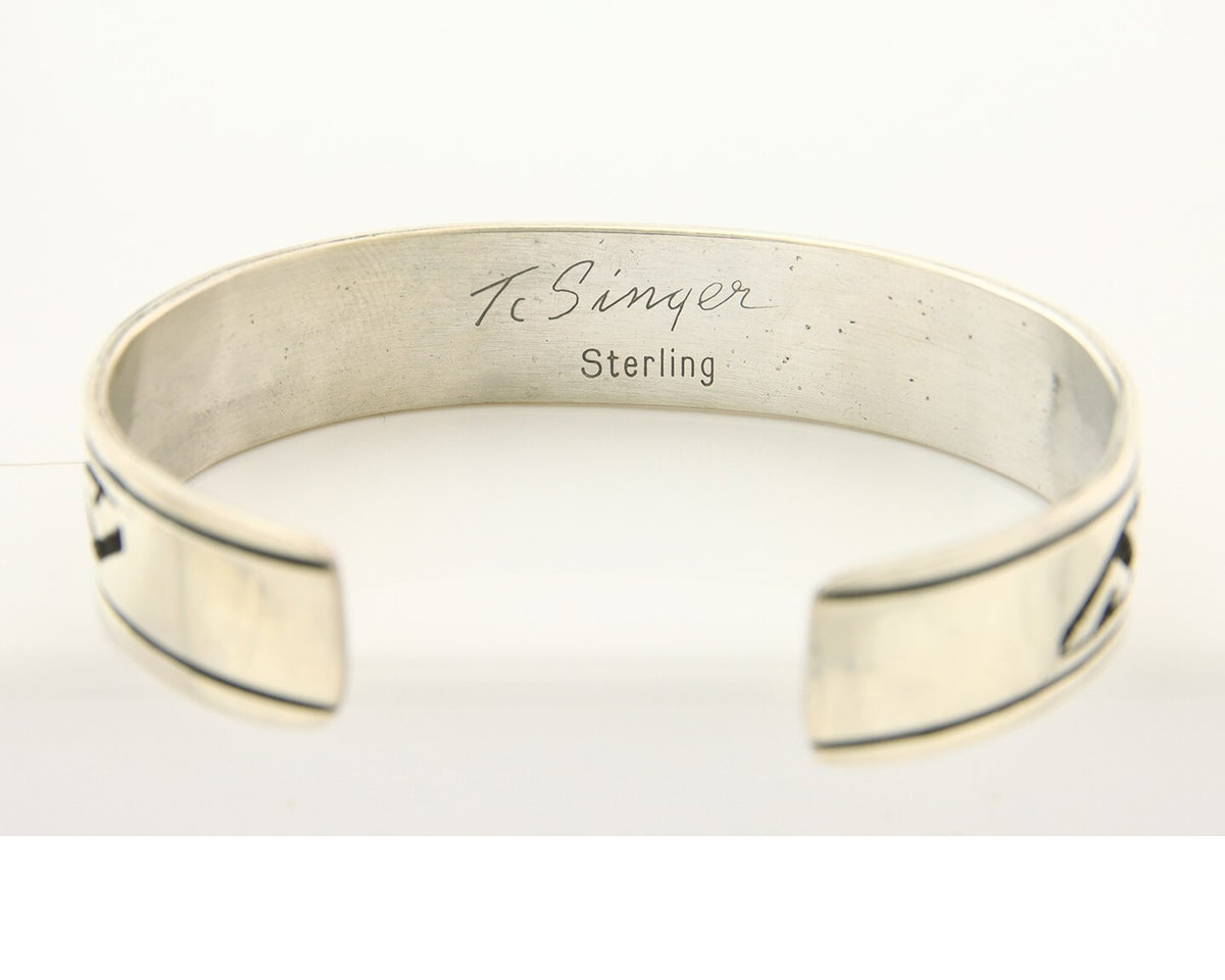 Navajo Bracelet 925 Silver Artist Signed Thomas Singer Cuff Made in the 1980's