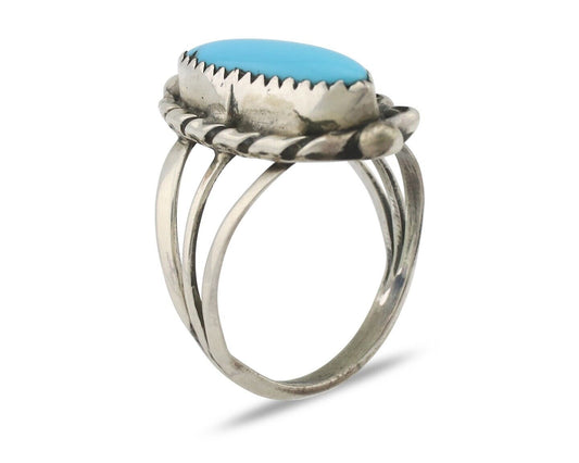 Navajo Ring .925 Silver Sleeping Beauty Turquoise Signed SkyStone Creations C80s