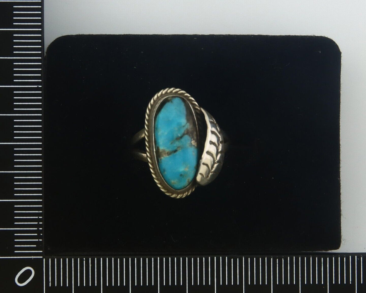 Navajo Ring 925 Sterling Bisbee Turquoise Native Artist C.80's Size 5.75