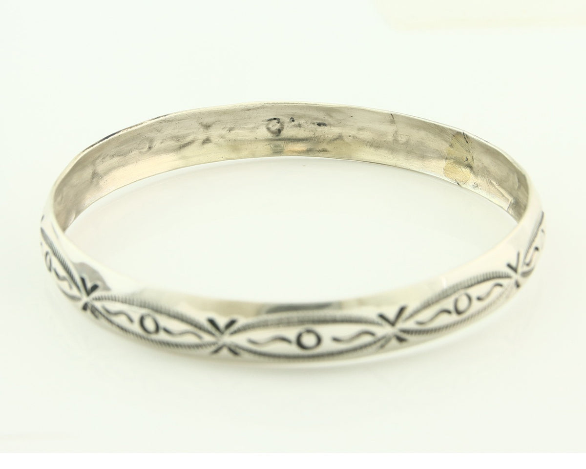 Vintage Navajo Bangle Bracelet Sterling Silver Hand Stamped Signed J
