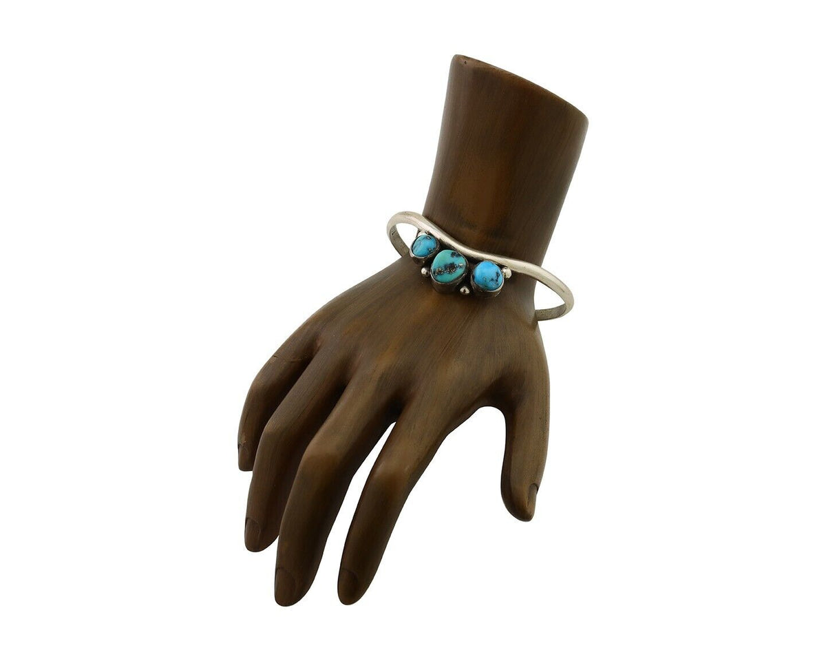Navajo Bracelet 925 Silver Morenci Turquoise Artist Signed Frank Sandoval C.80's