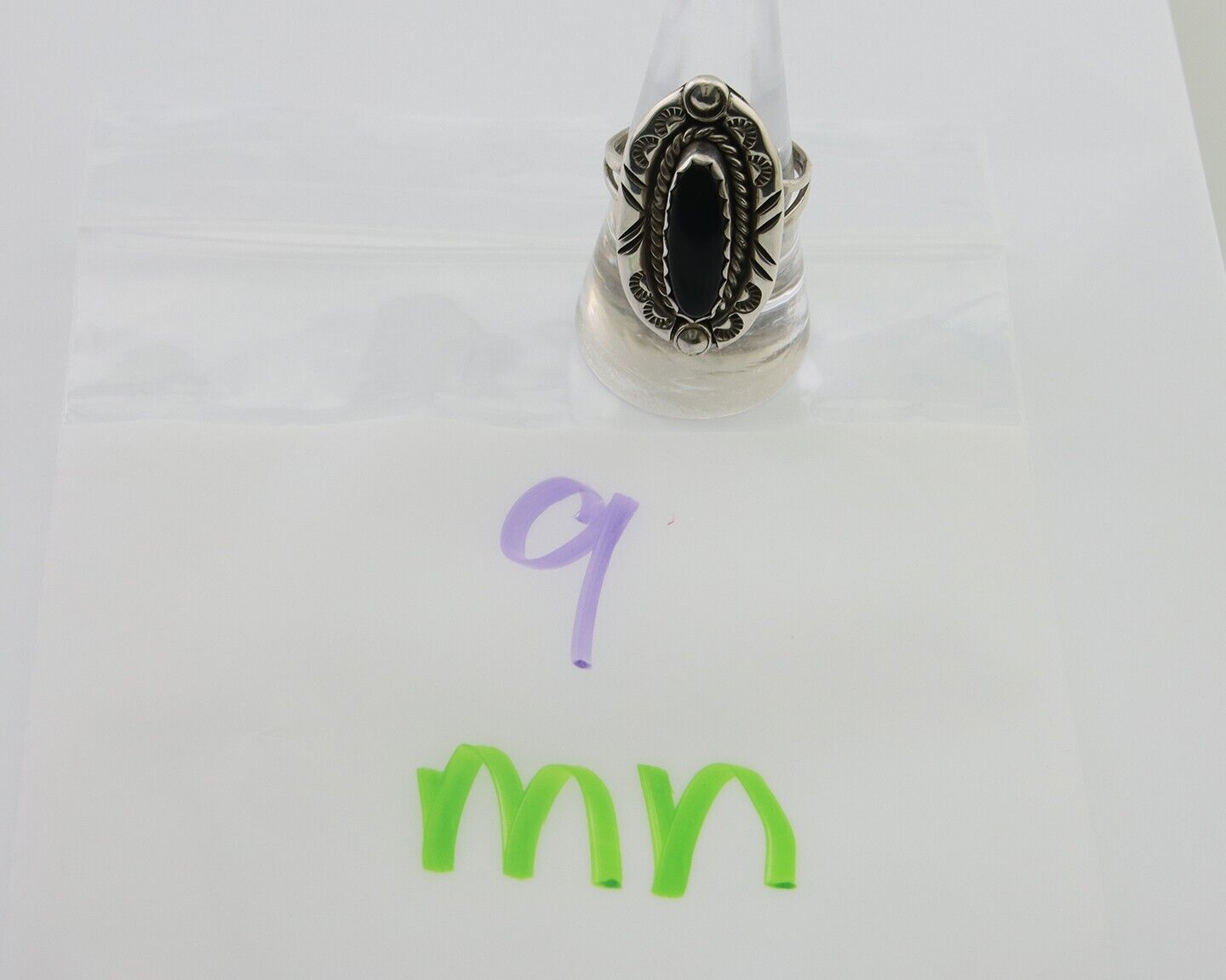 Navajo Ring 925 Silver Black Onyx Artist Signed V & N Edsitty C.80's