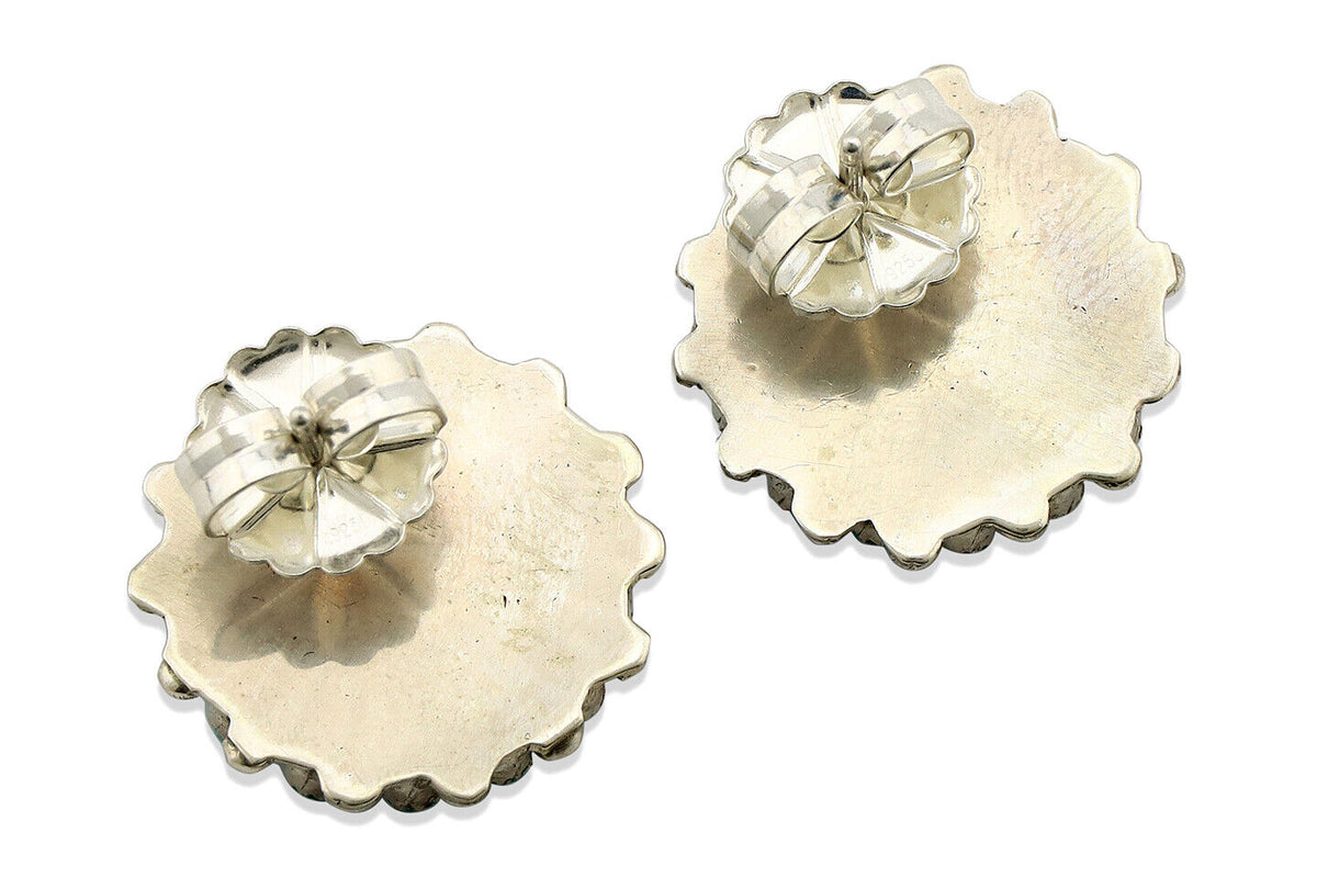 Zuni Earrings .925 Silver Petti Point Natural Blue Turquoise Native Artist C.80s