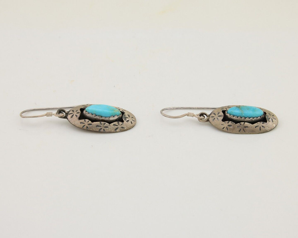 Navajo Dangle Earrings 925 Silver Natural Blue Turquoise Signed IJC C.80's