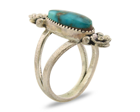 Navajo Ring 925 Sterling Natural Blue Turquoise Native Artist C.80's Size 6.5