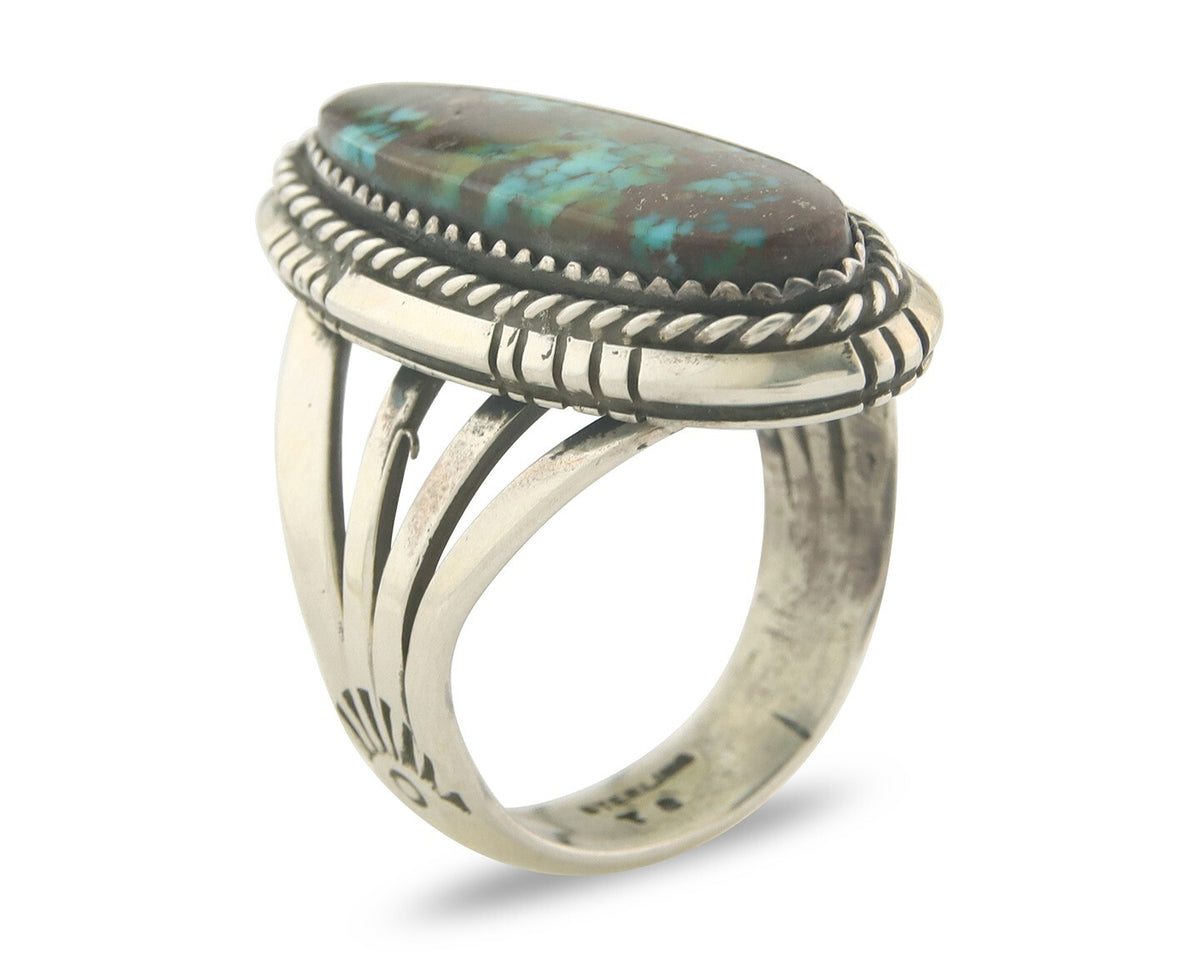 Vintage Navajo Ring 925 Sterling Authentic Turquoise Artist Signed TS Size 9.0