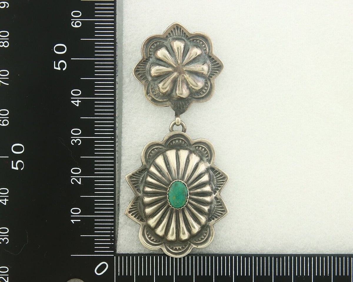 Navajo Earrings 925 Silver Handmade Concho Natural Turquoise Native Artist C80s