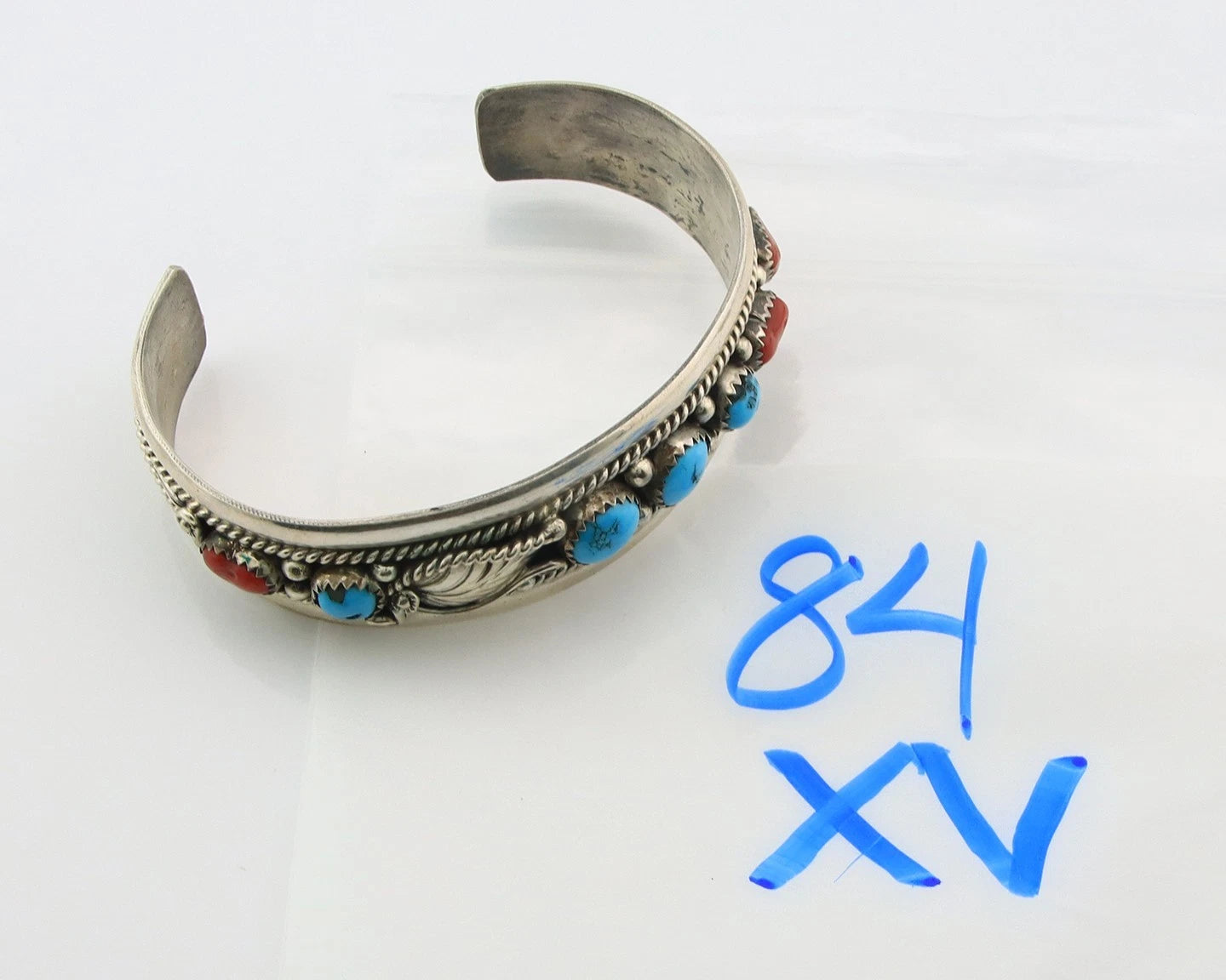 Navajo Cuff Bracelet Sterling Silver Turquoise & Coral Signed Randy Endito