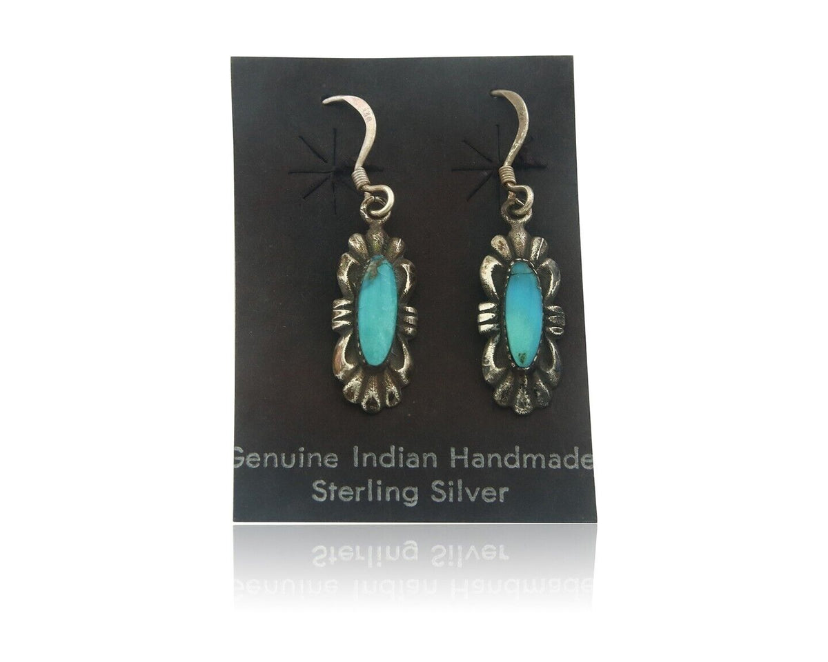 Navajo Earrings 925 Silver Natural Turquoise Native Artist Square C.80's